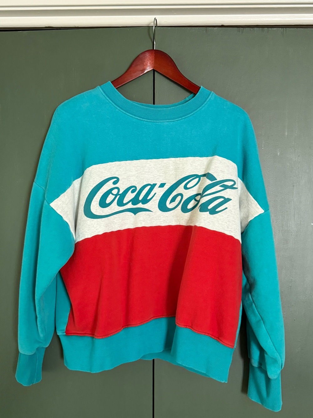 Vintage Coca Cola Teal/Red/White Colorblock Crewneck Sweatshirt